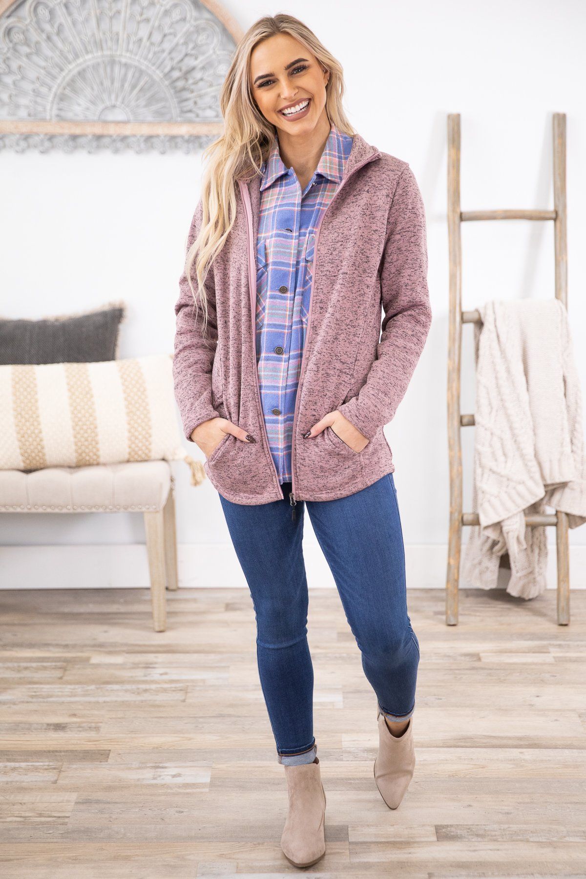 Heather Mauve Zip Up Jacket - Filly Flair