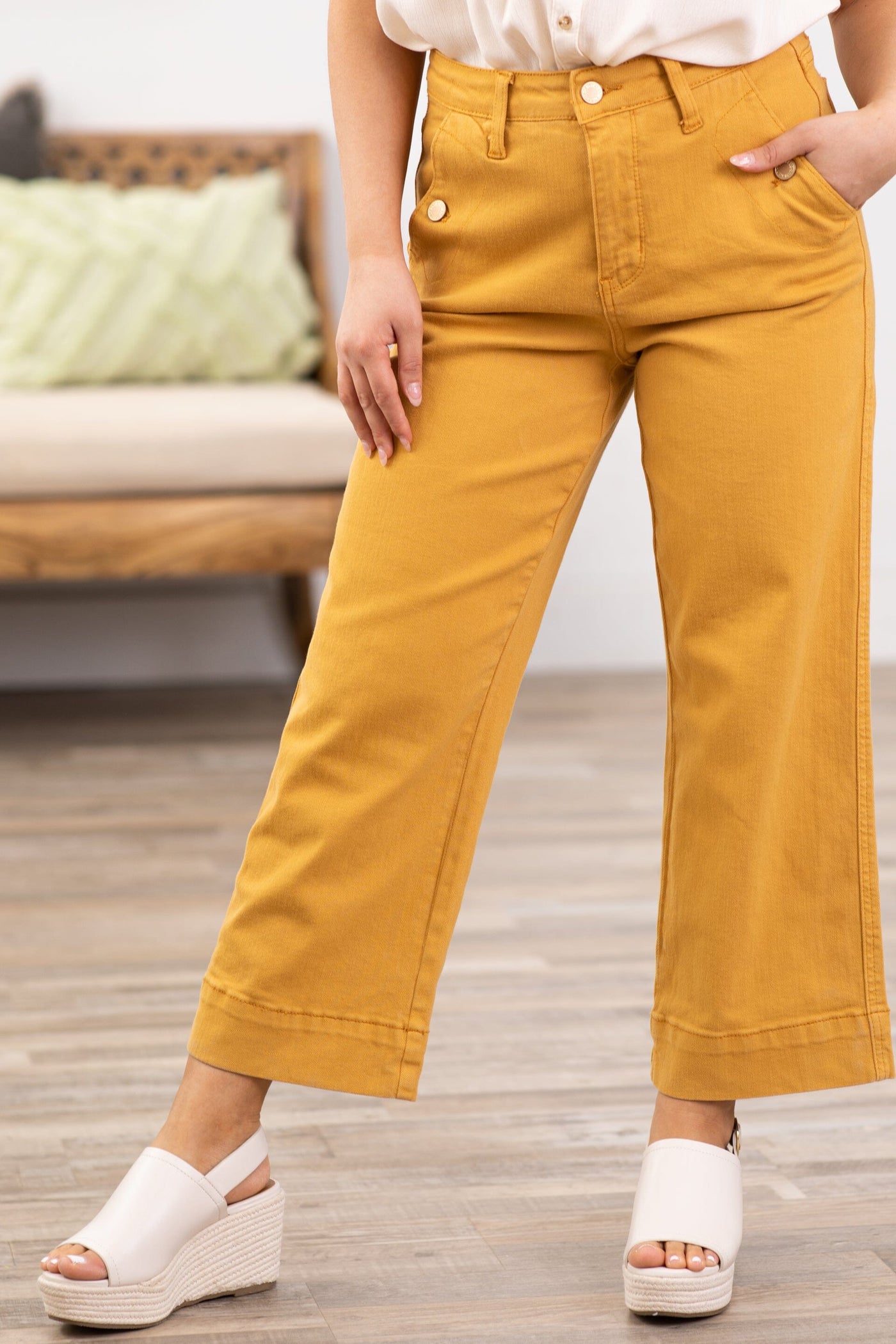 Judy Blue Mustard Cropped Wide Leg Pants - Filly Flair