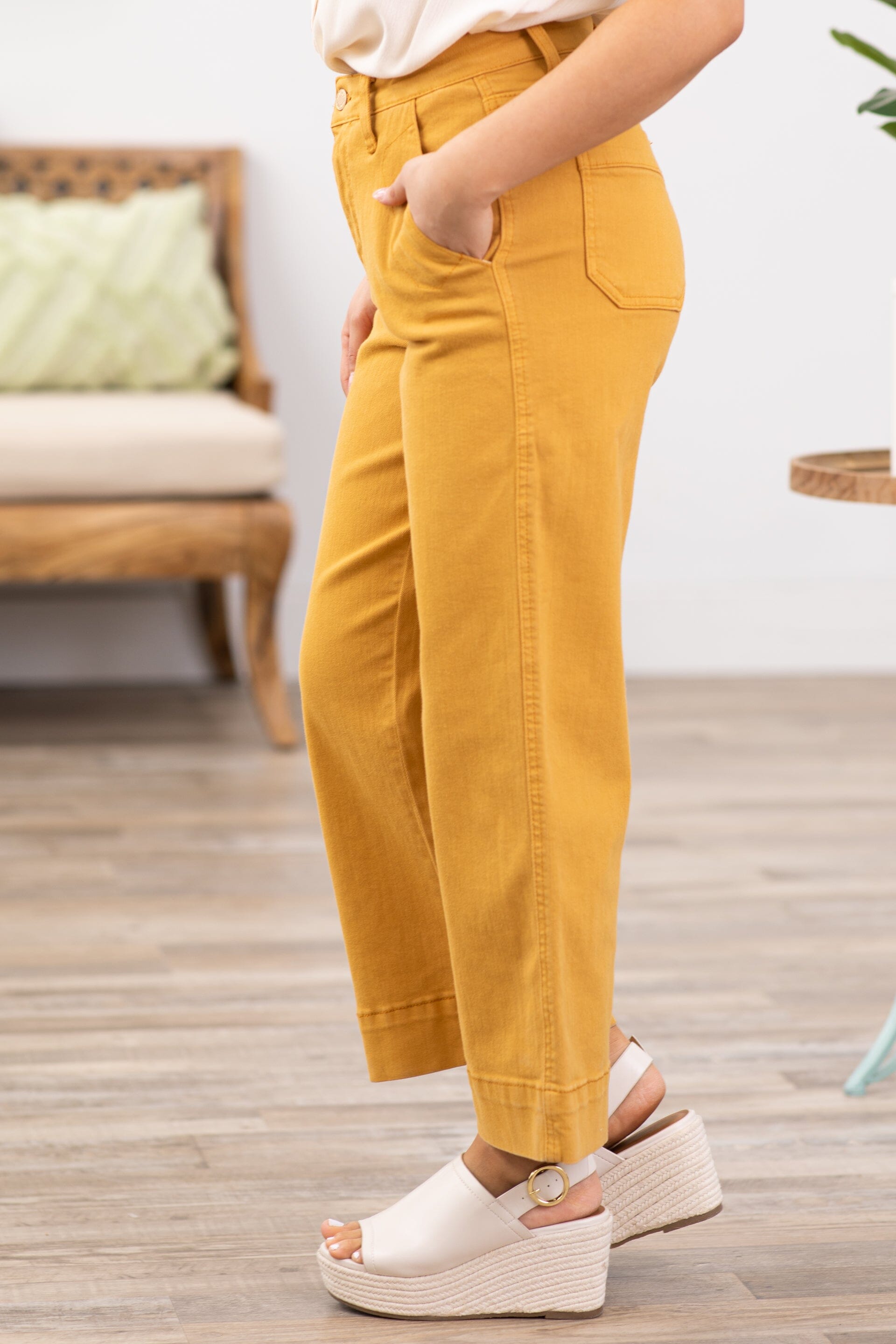 Judy Blue Mustard Cropped Wide Leg Pants - Filly Flair