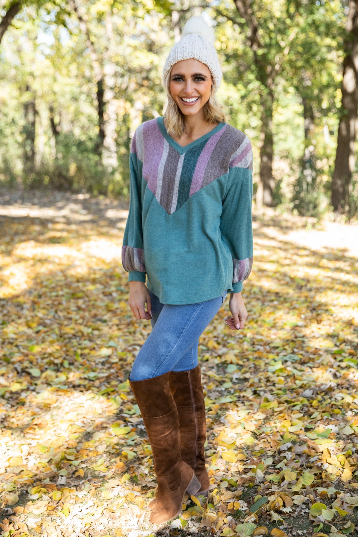 Emerald Green and Mauve Colorblock Chevron Top - Filly Flair