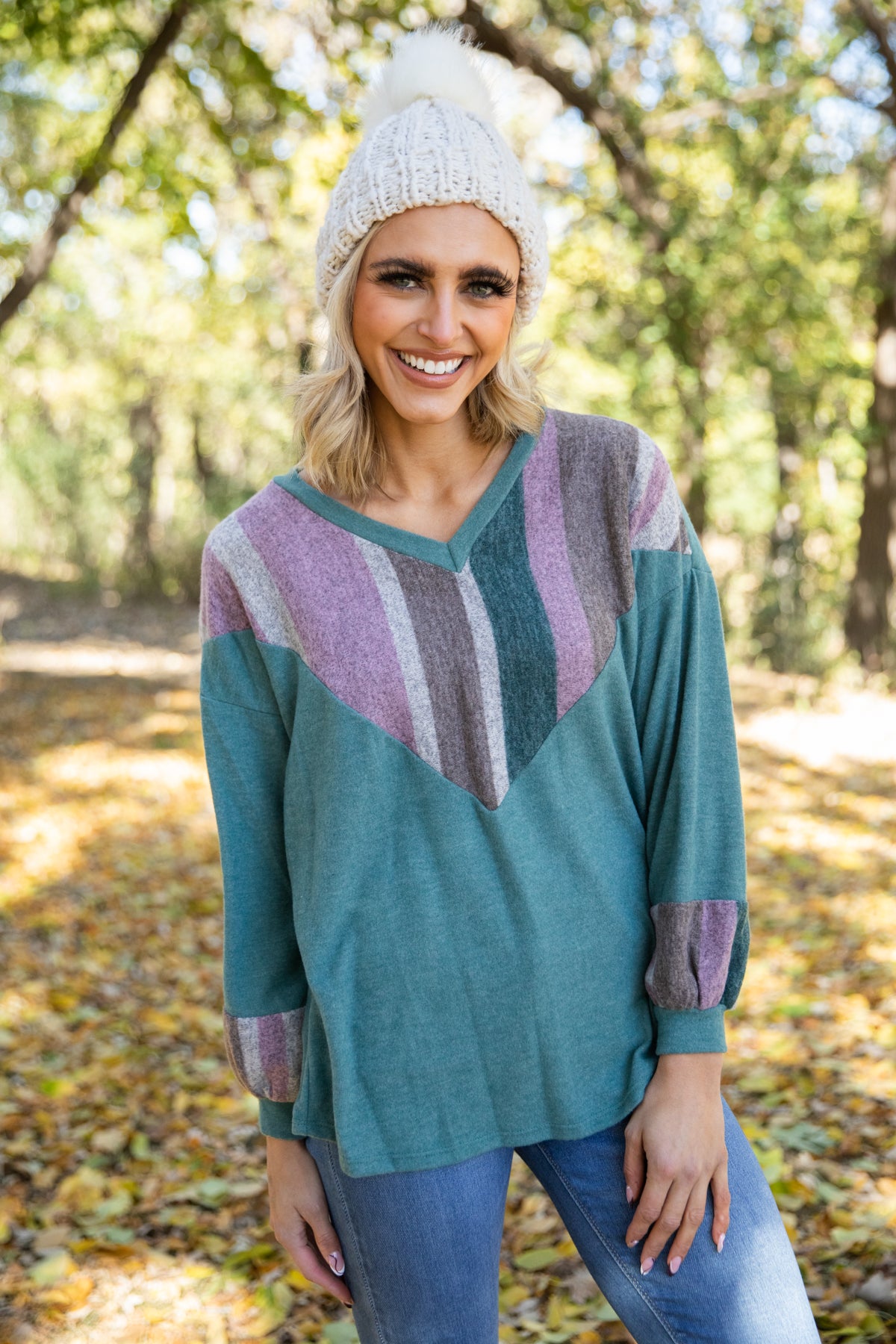 Emerald Green and Mauve Colorblock Chevron Top - Filly Flair
