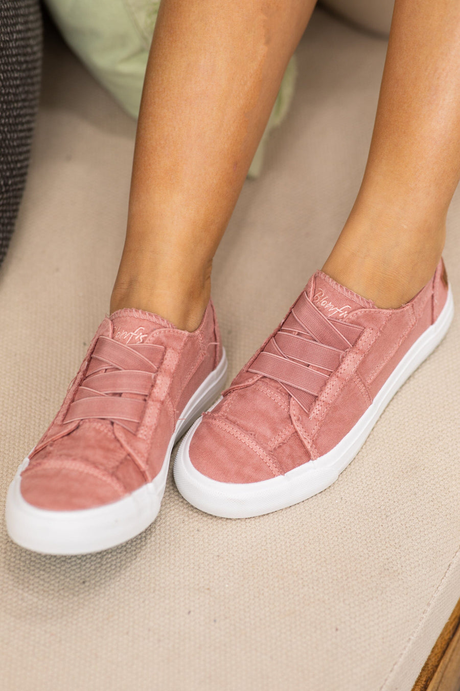 Dusty Rose and White Slip On Sneakers - Filly Flair