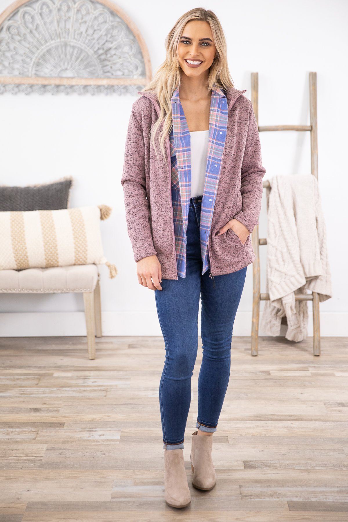 Heather Mauve Zip Up Jacket - Filly Flair