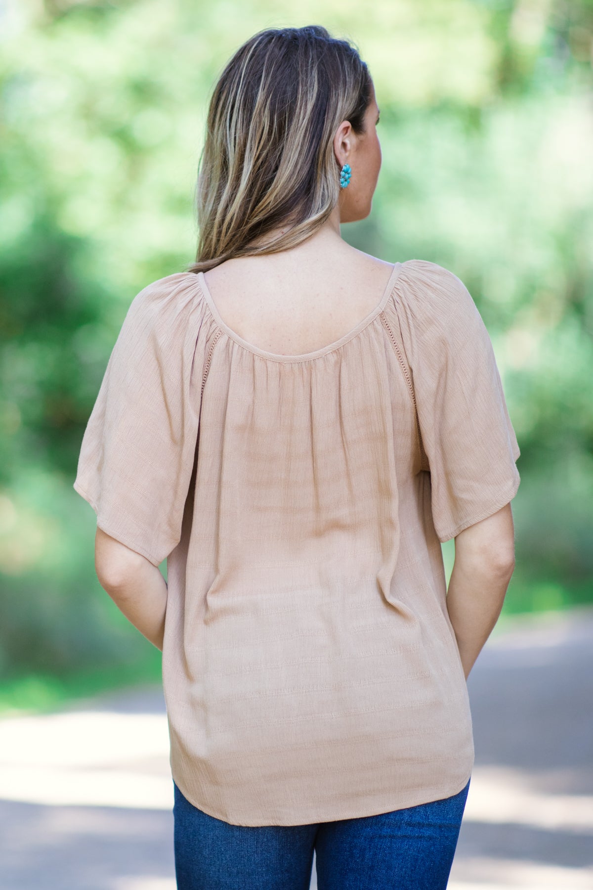 Camel Textured Top With Keyhole - Filly Flair