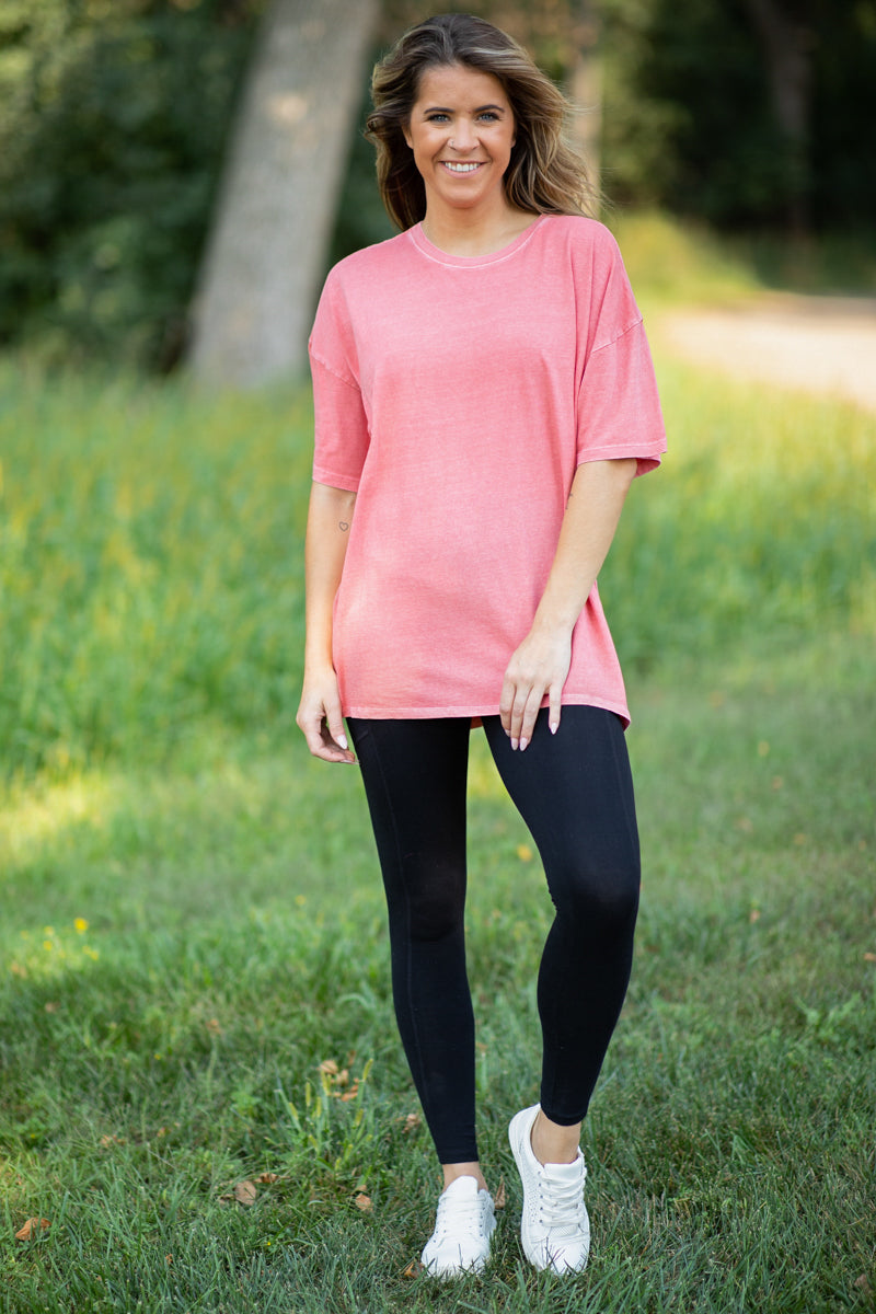 Coral Drop Shoulder Round Neck Top - Filly Flair