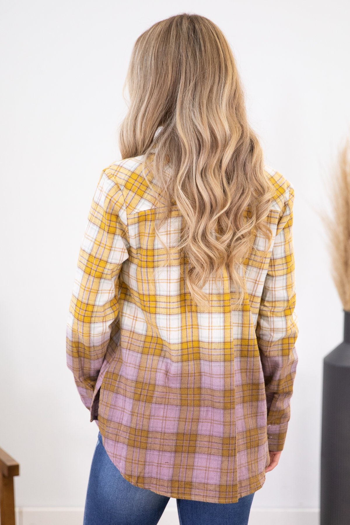 Mustard Ombre Plaid Button Up Top - Filly Flair