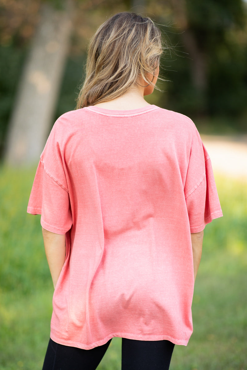 Coral Drop Shoulder Round Neck Top - Filly Flair