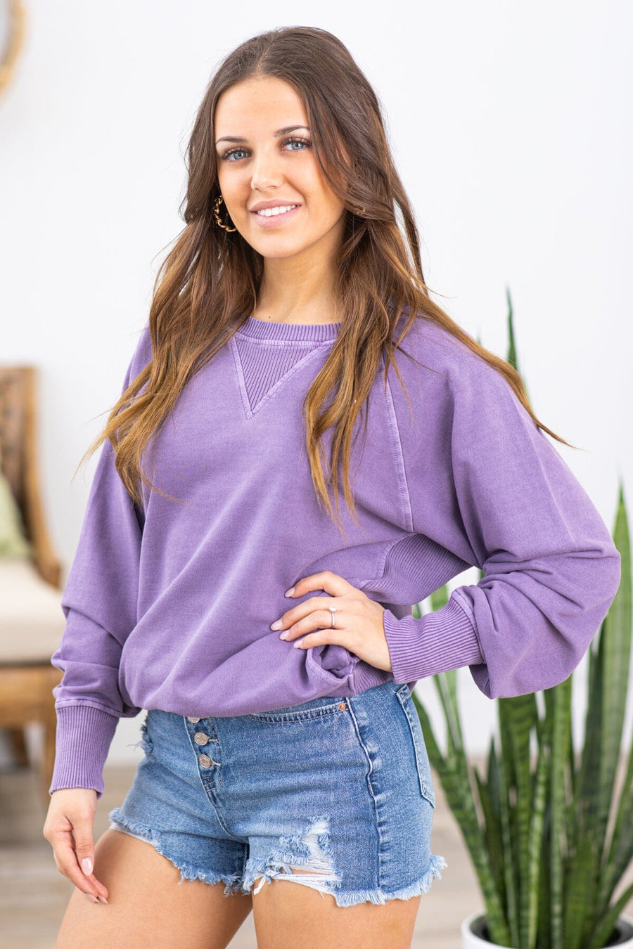 Dark Lavender Pigment Dyed Sweatshirt - Filly Flair
