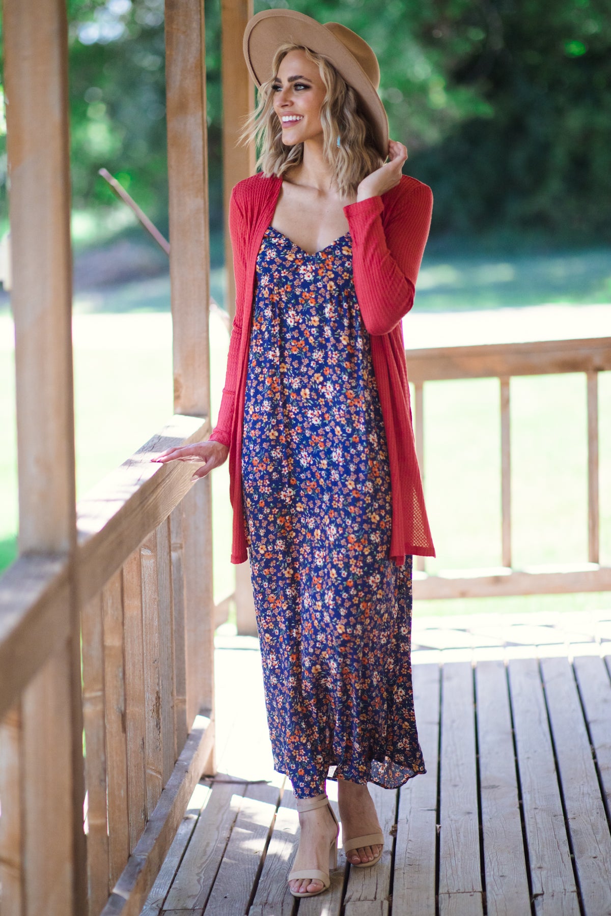 Blue and Mustard Floral Print Maxi Dress - Filly Flair