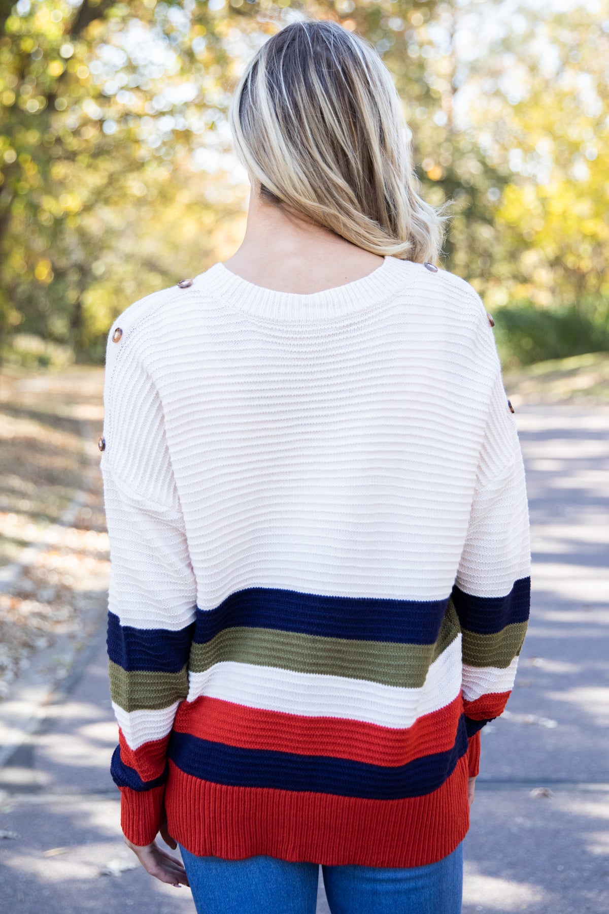 Navy and Orange Colorblock Stripe Sweater - Filly Flair
