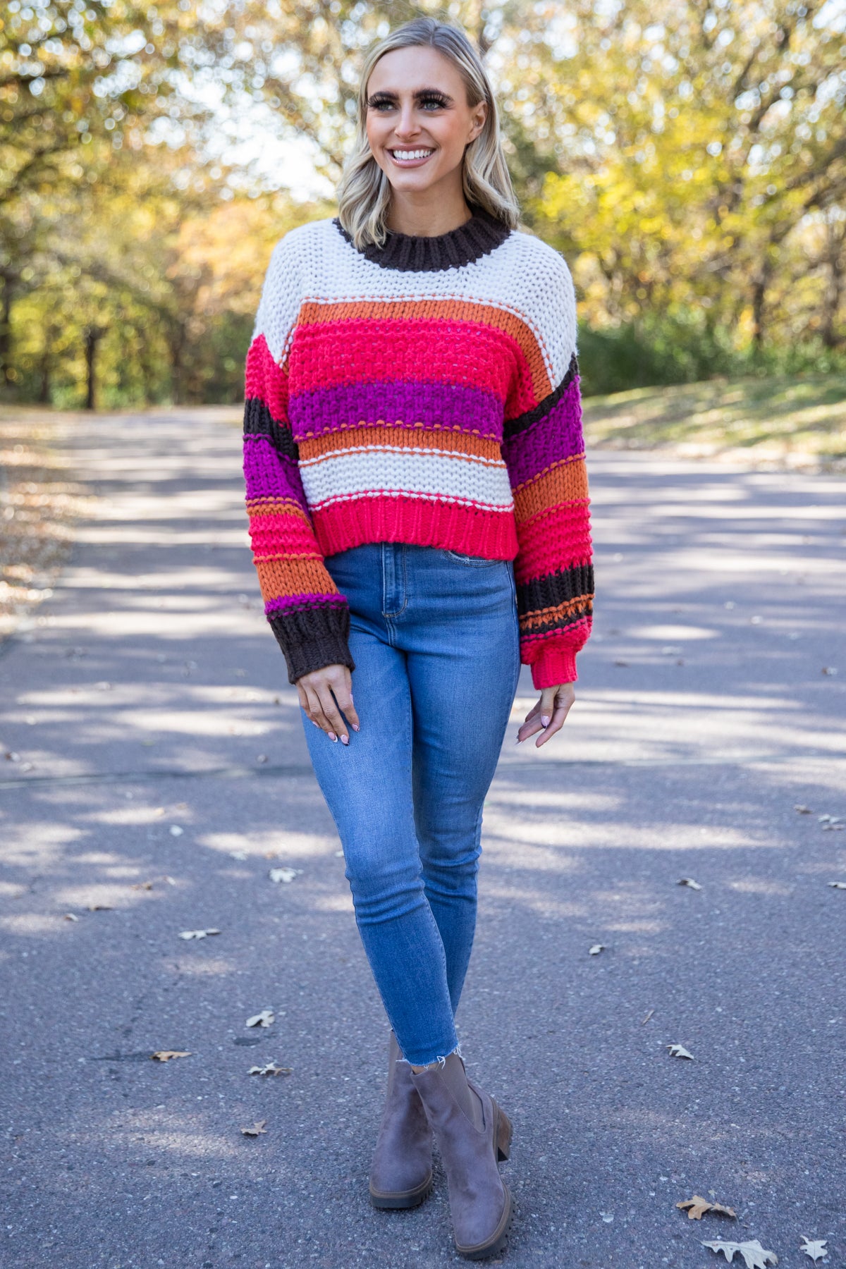 Brown and Crimson Multicolor Stripe Sweater - Filly Flair