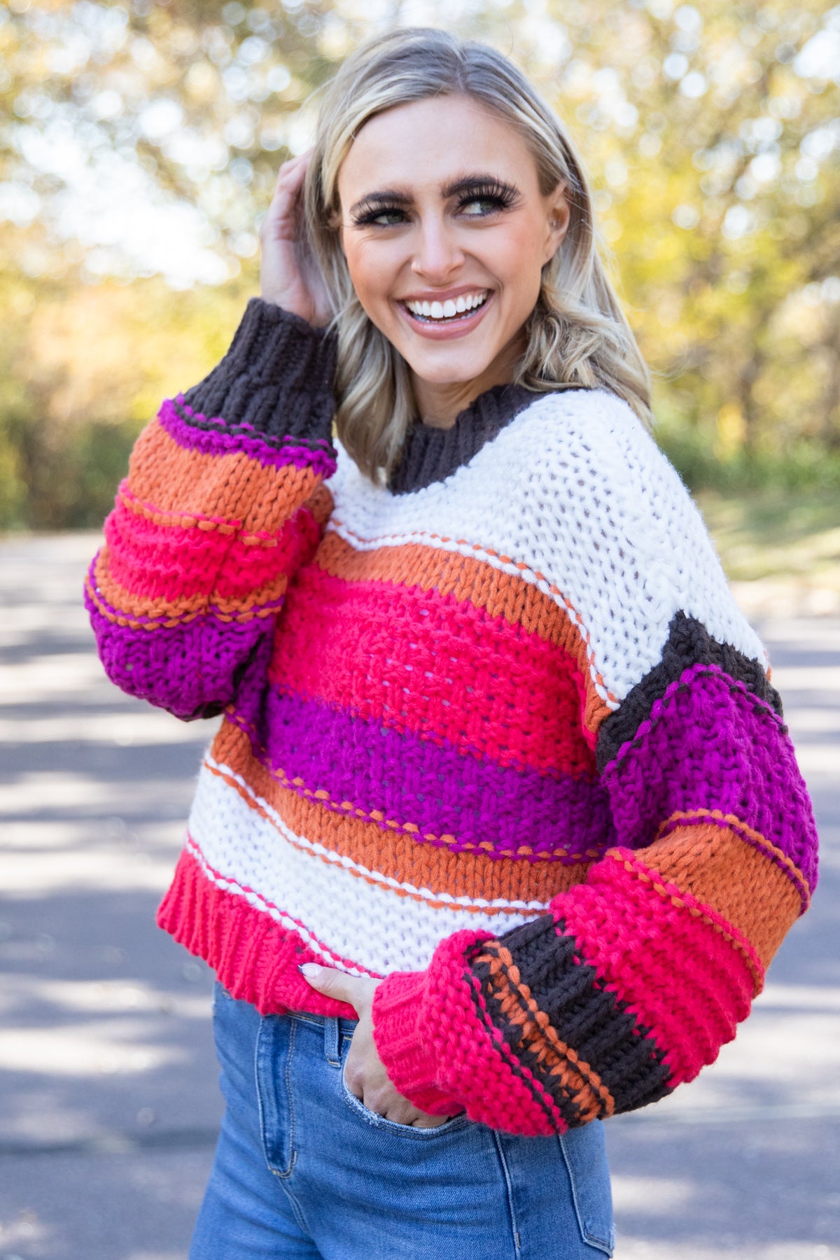 Brown and Crimson Multicolor Stripe Sweater - Filly Flair