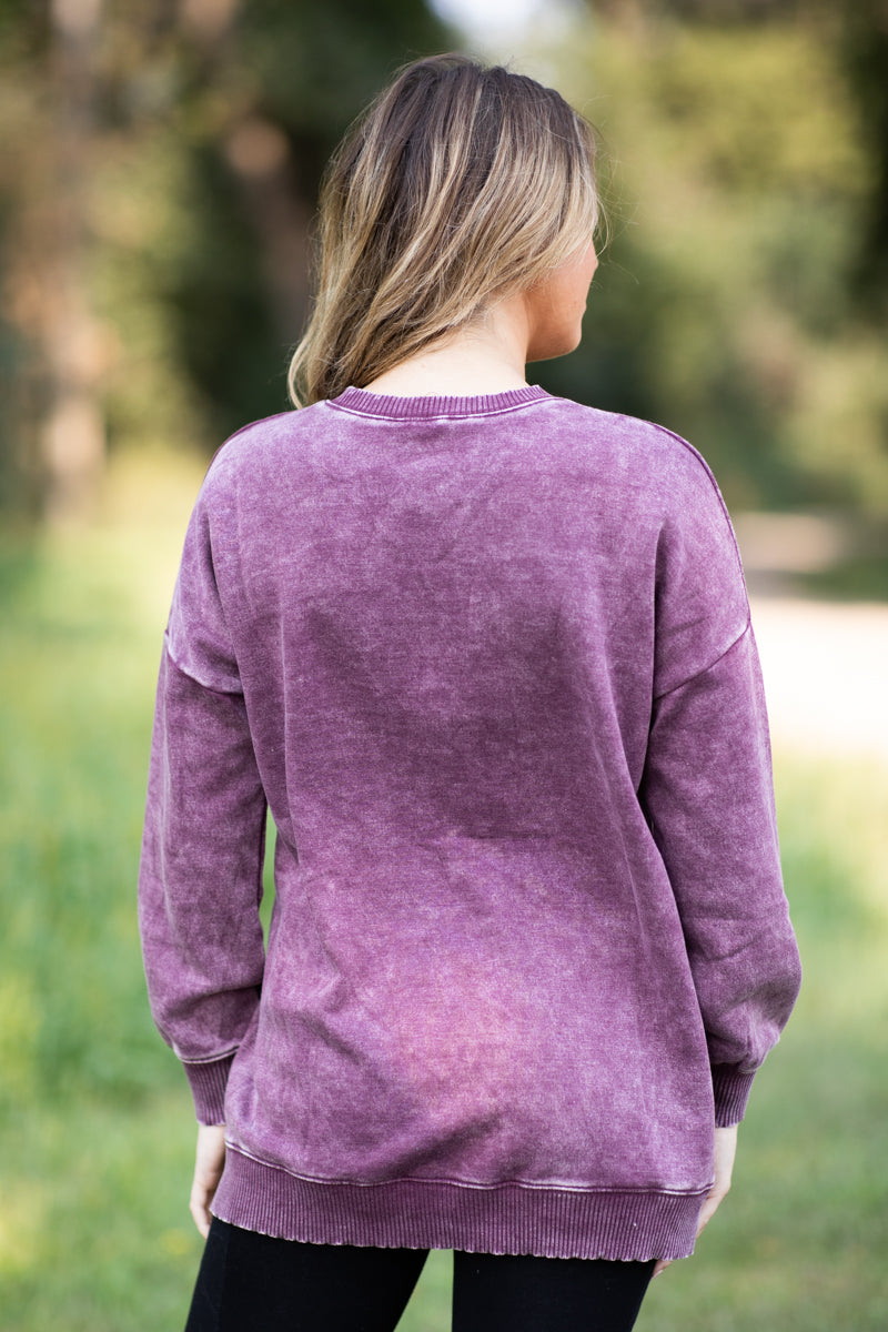 Berry Pigment Dyed Step Hem Sweatshirt - Filly Flair
