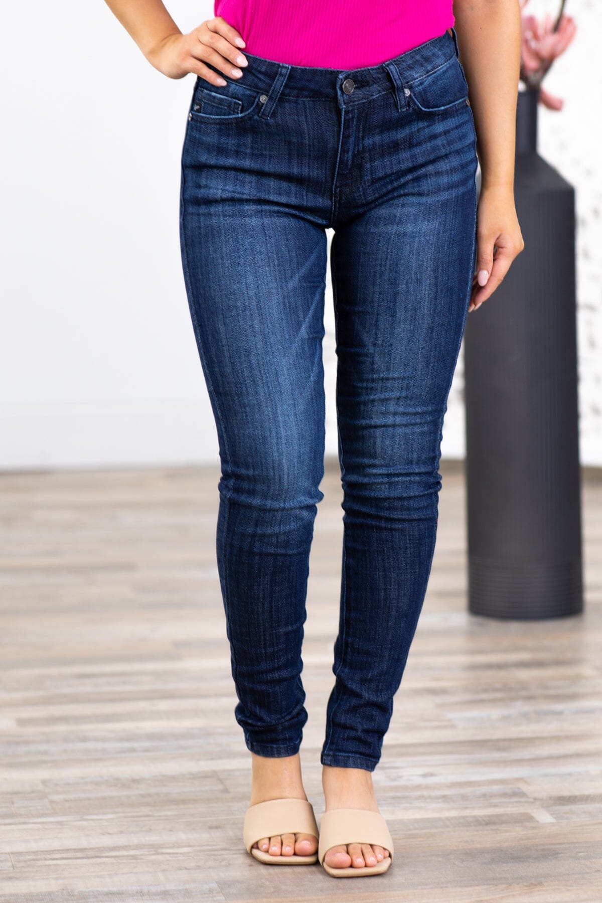 Kancan Dark Wash Mid Rise Skinny Jeans - Filly Flair