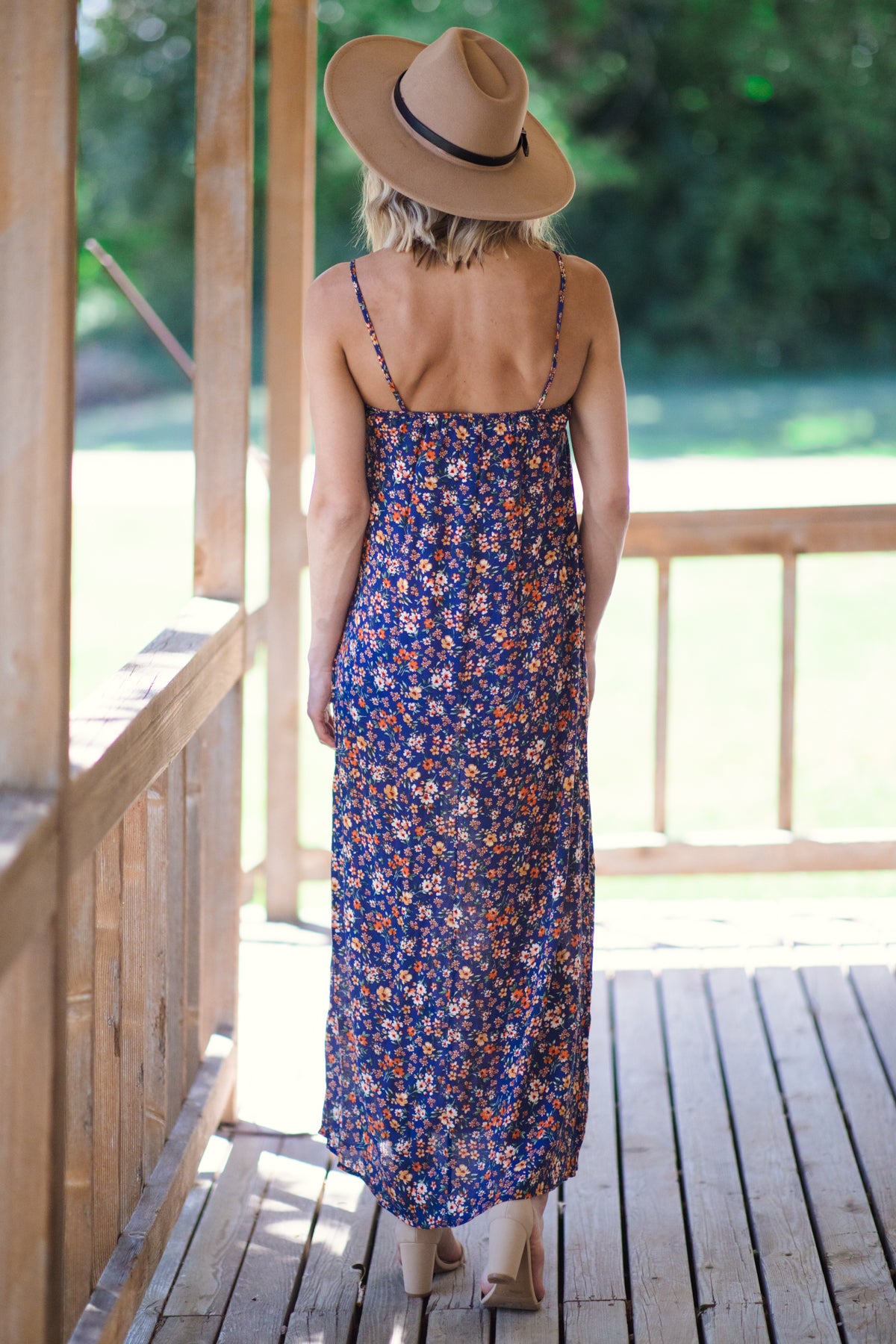 Blue and Mustard Floral Print Maxi Dress - Filly Flair