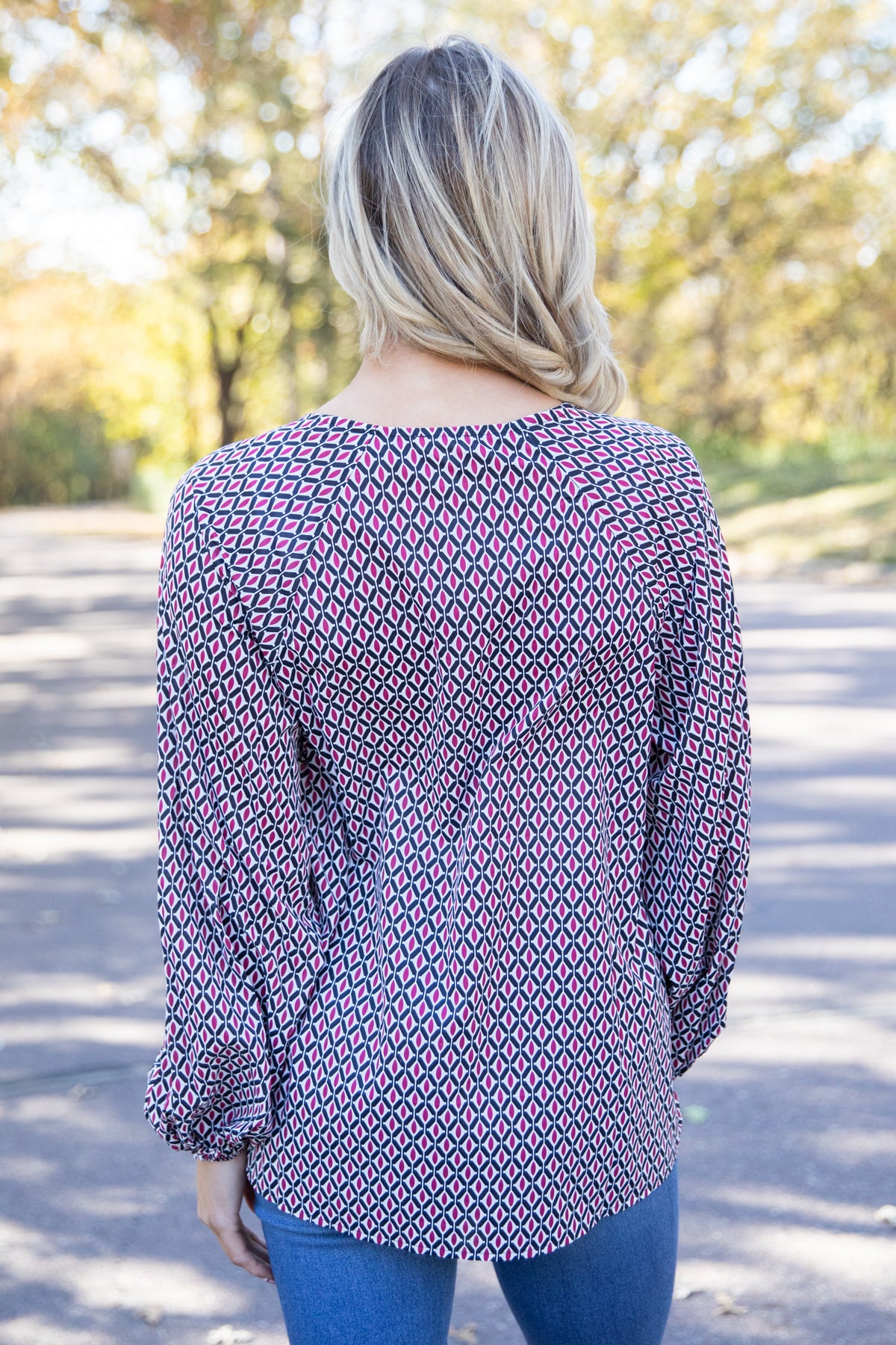 Burgundy Multicolor Geometric Print Top - Filly Flair