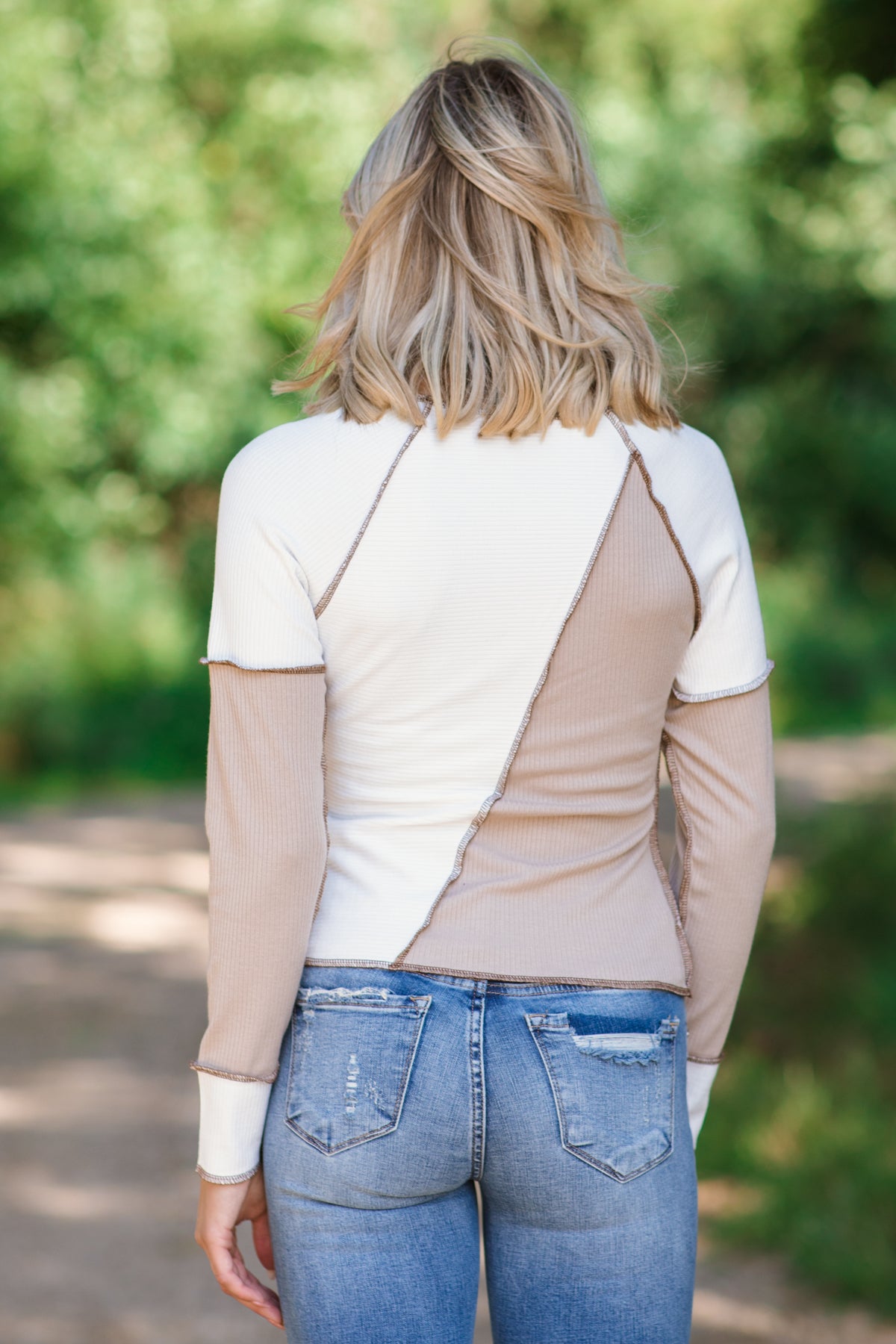 Taupe and Off White Rib Knit Colorblock Top - Filly Flair
