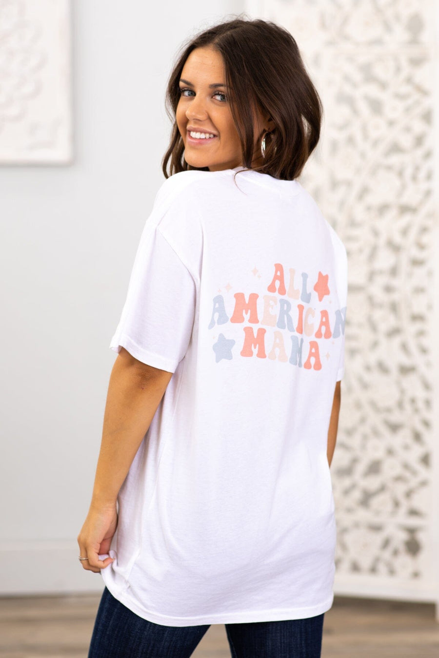 White All American Mama Graphic Tee - Filly Flair