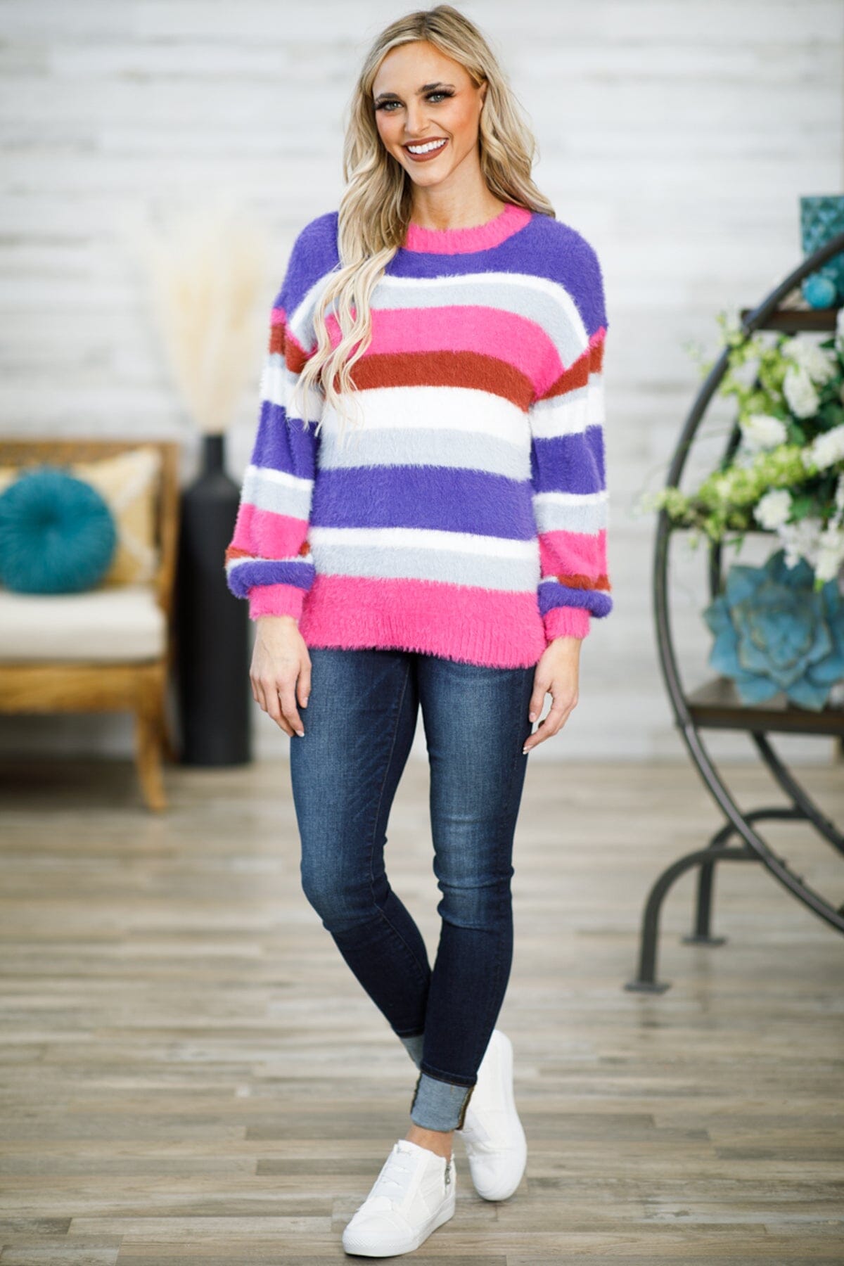 Hot Pink and Purple Multicolor Stripe Sweater - Filly Flair