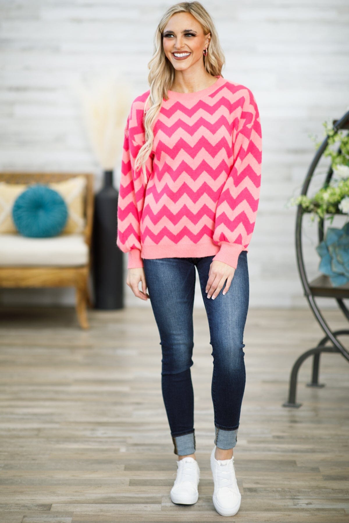 Hot Pink Chevron Sweater - Filly Flair
