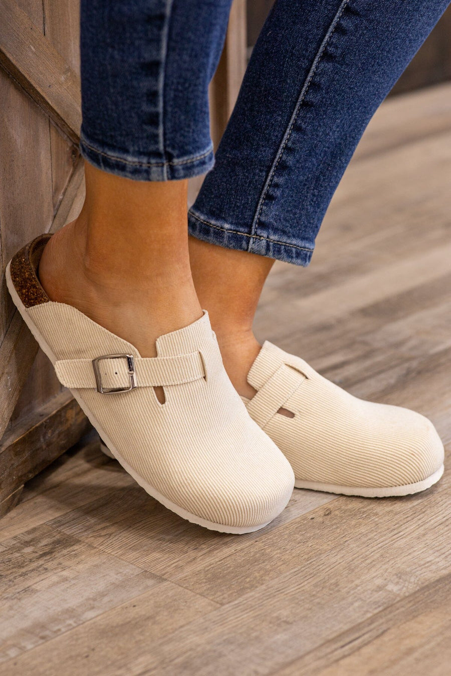 Off White Corduroy Slip On Clogs - Filly Flair