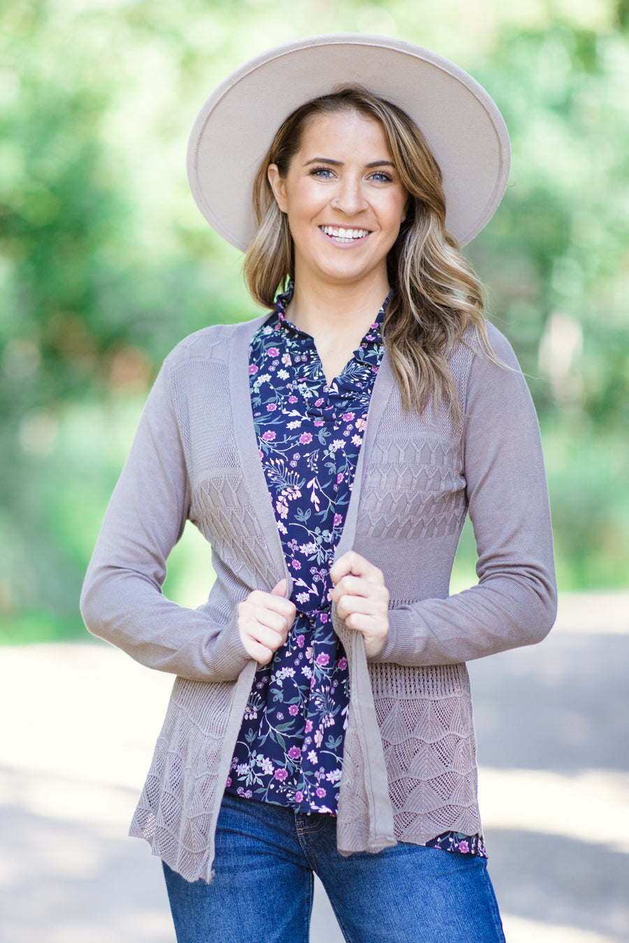Mocha Scalloped Crochet Lace Trim Cardigan - Filly Flair