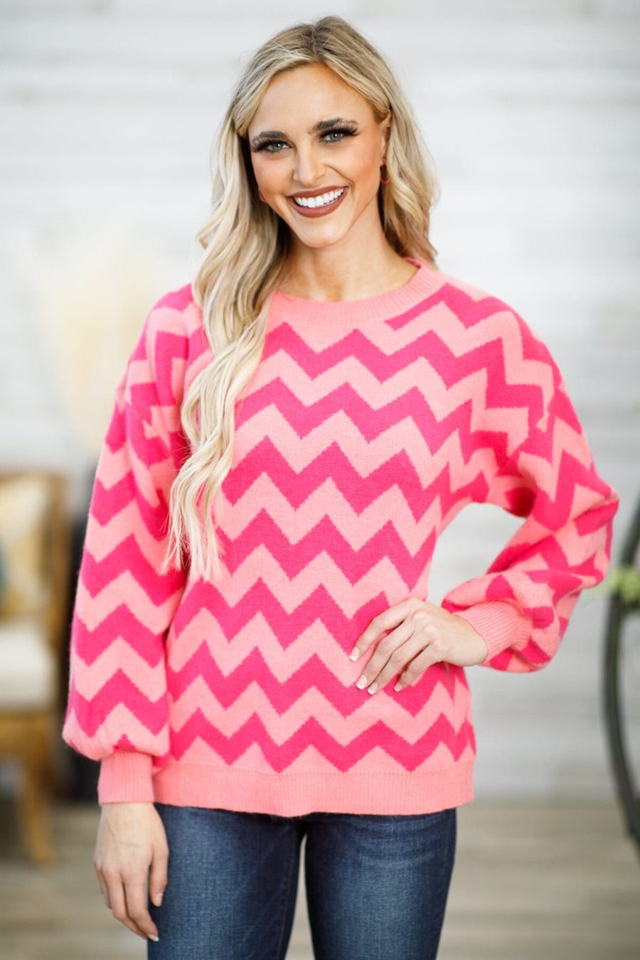 Hot Pink Chevron Sweater - Filly Flair