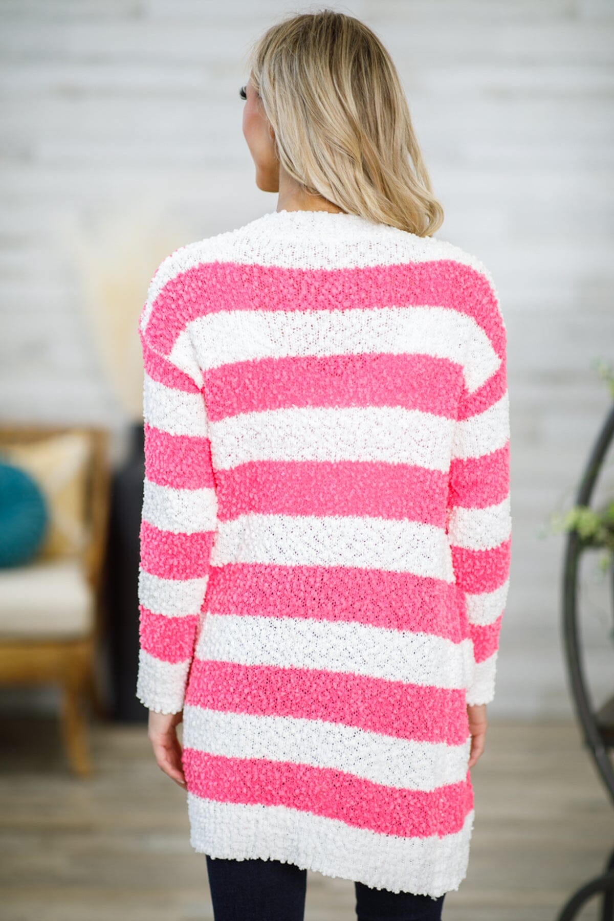 Hot Pink and White Stripe Popcorn Cardigan - Filly Flair
