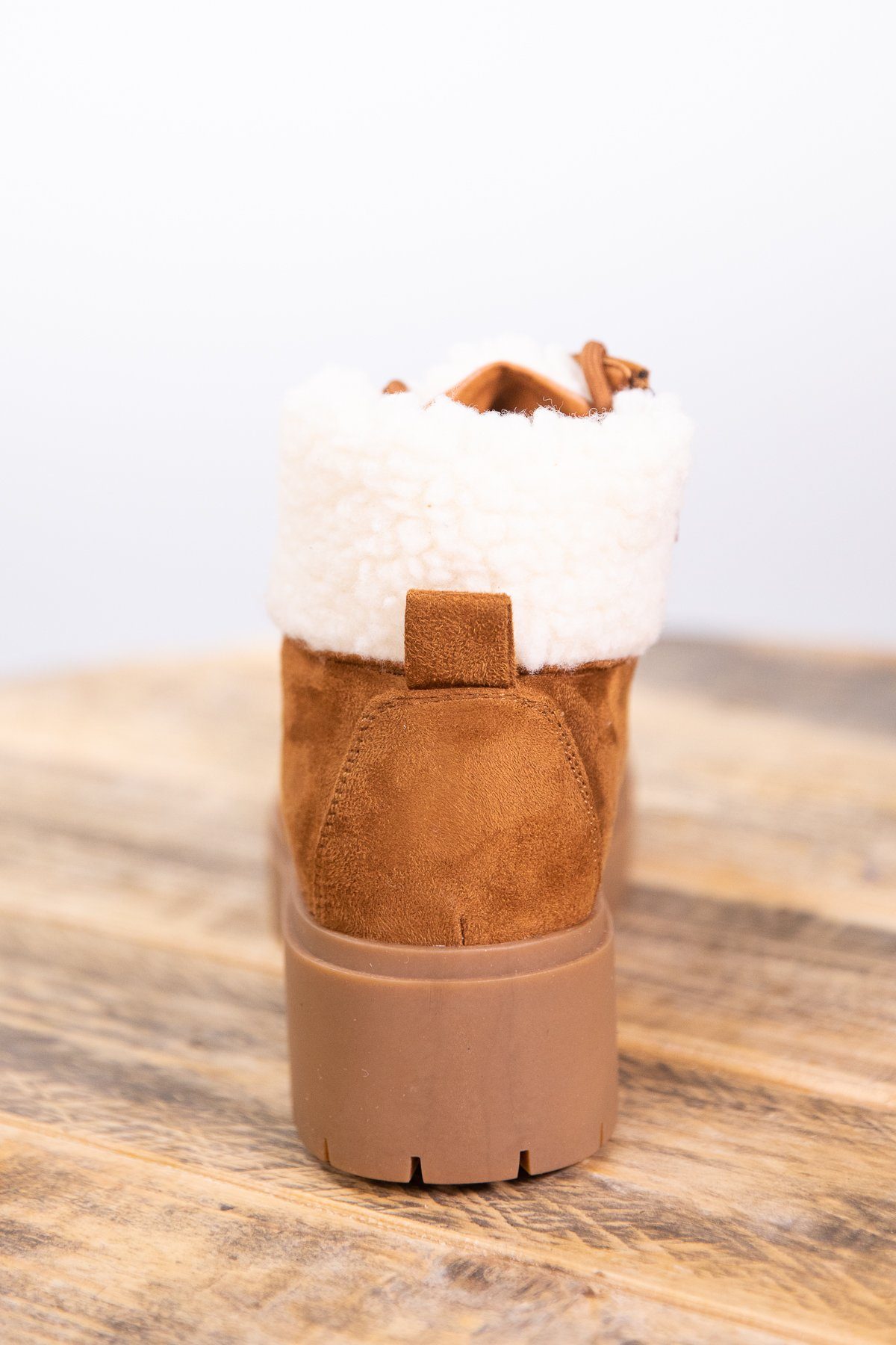 Camel Lace Up Sherpa Trim Boot - Filly Flair