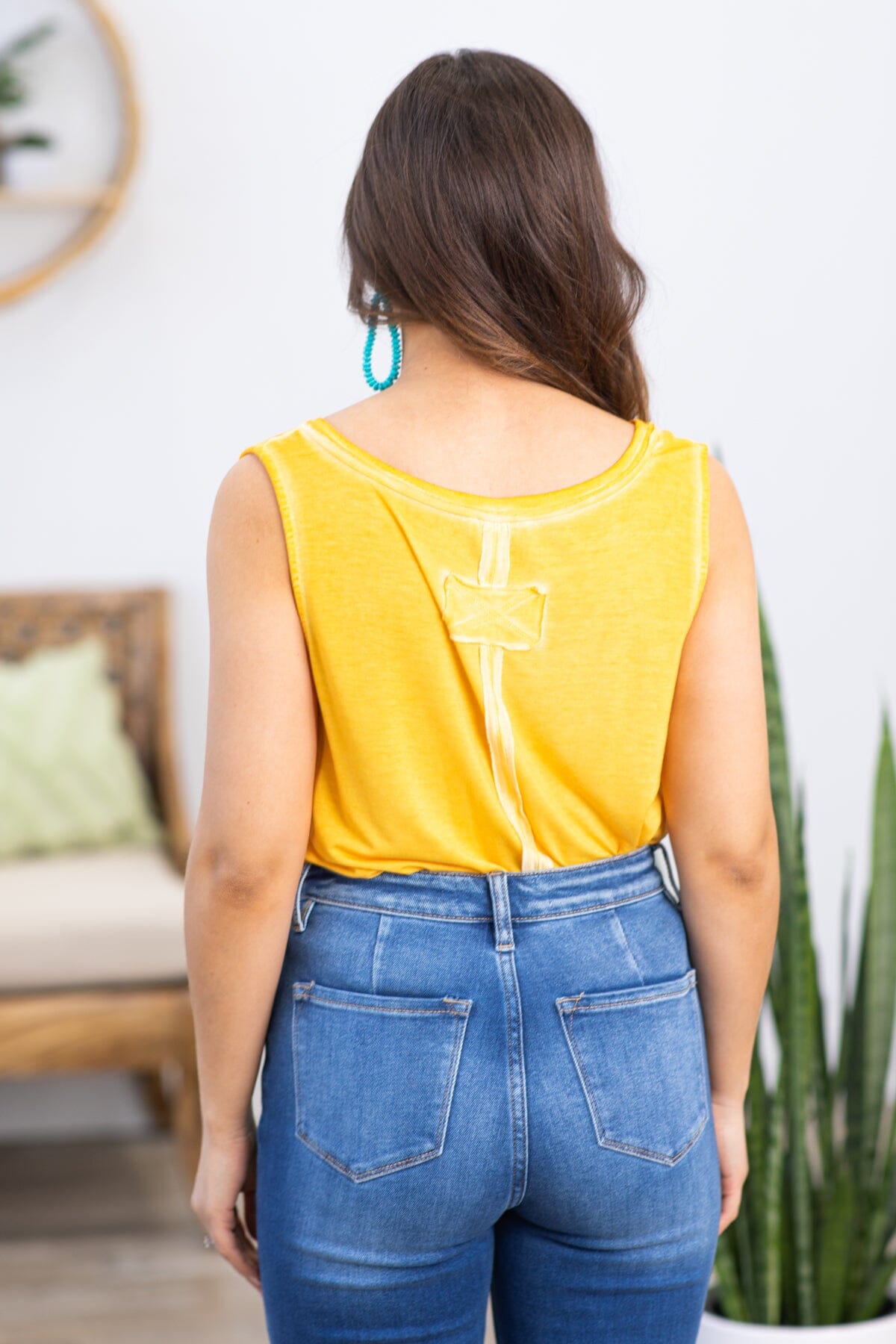 Yellow Washed V-Neck Tank - Filly Flair