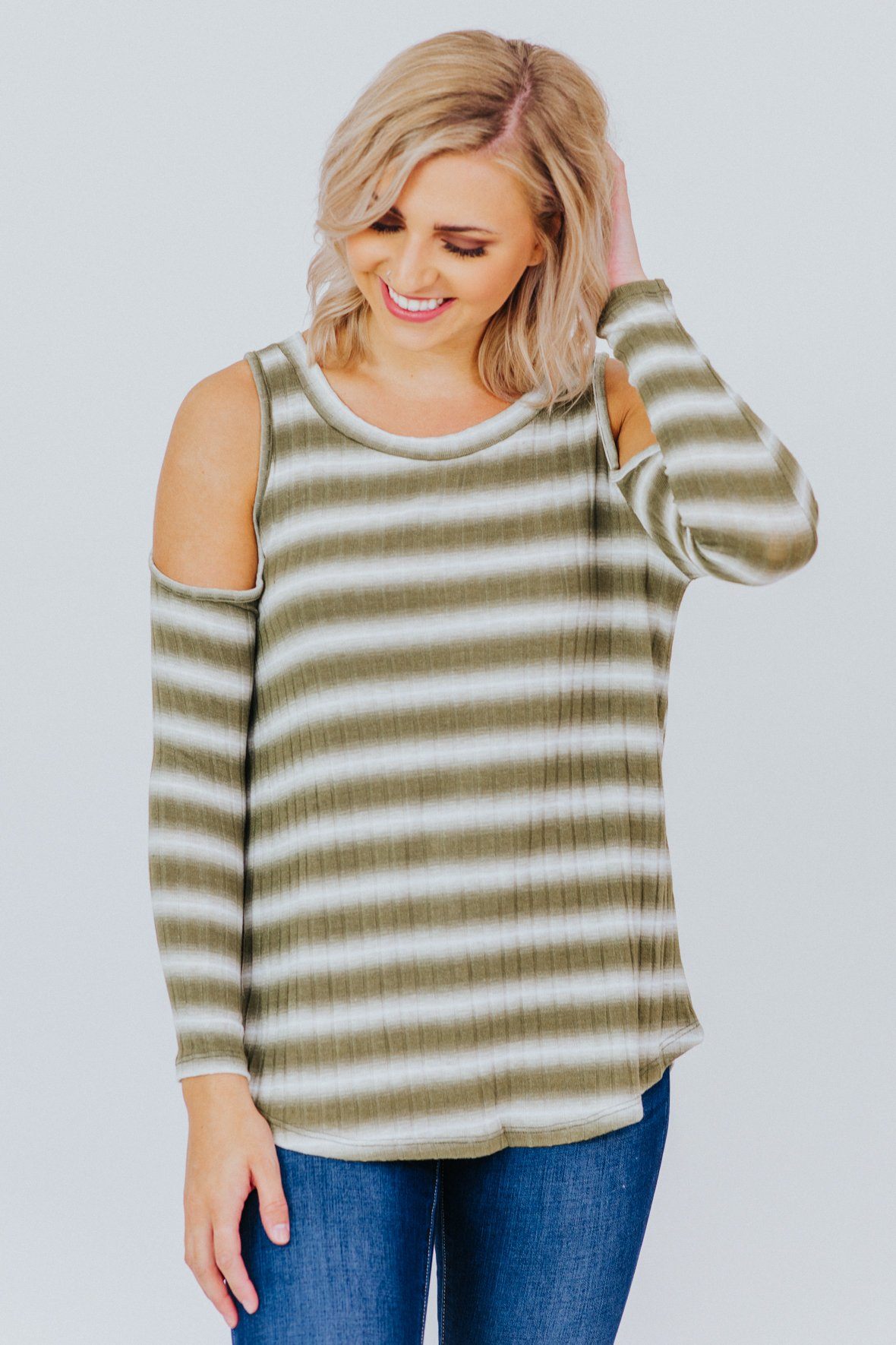 Heart Of A Champion Cold Shoulder Top in Olive - Filly Flair