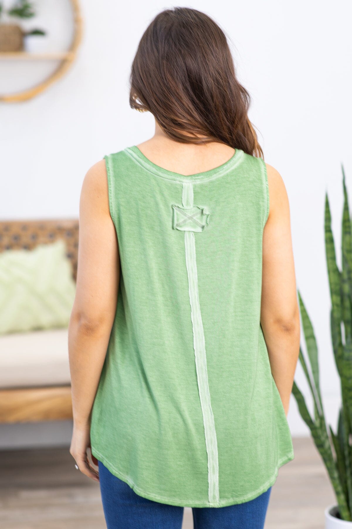 Olive Washed V-Neck Tank - Filly Flair