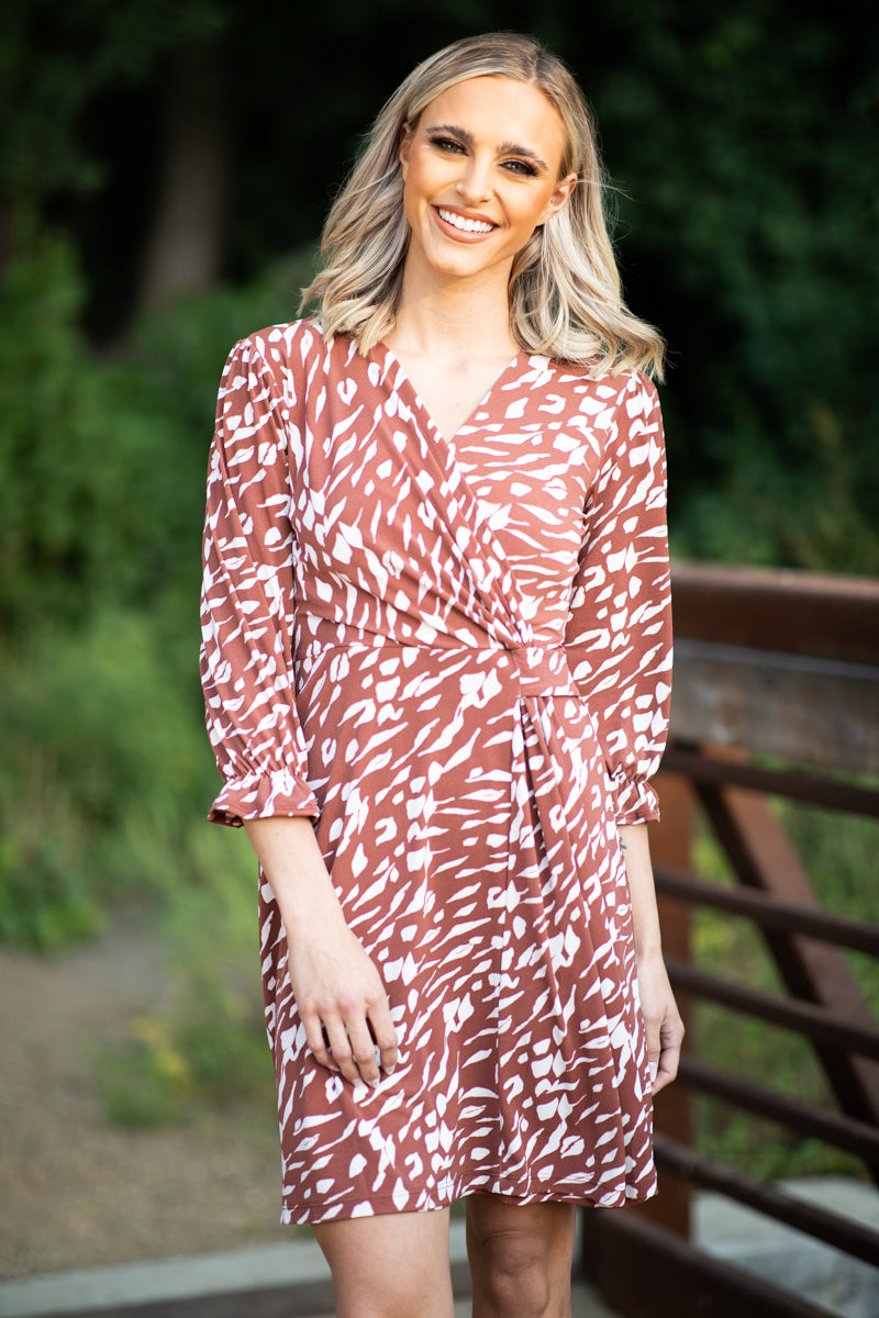 Rust and White Abstract Animal Print Dress - Filly Flair