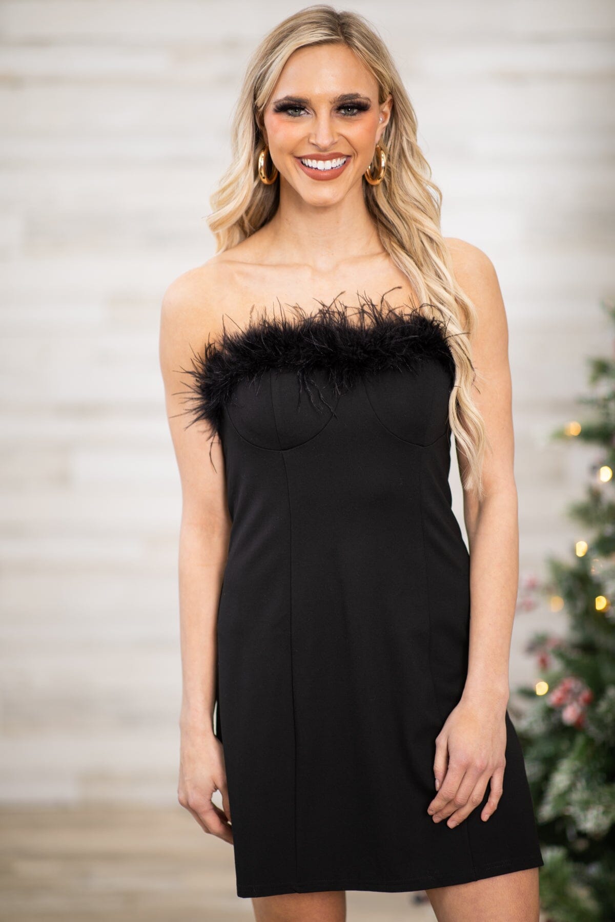 Black Strapless Feather Trim Dress Filly Flair Black Strapless Feather Trim Dress Filly Flair