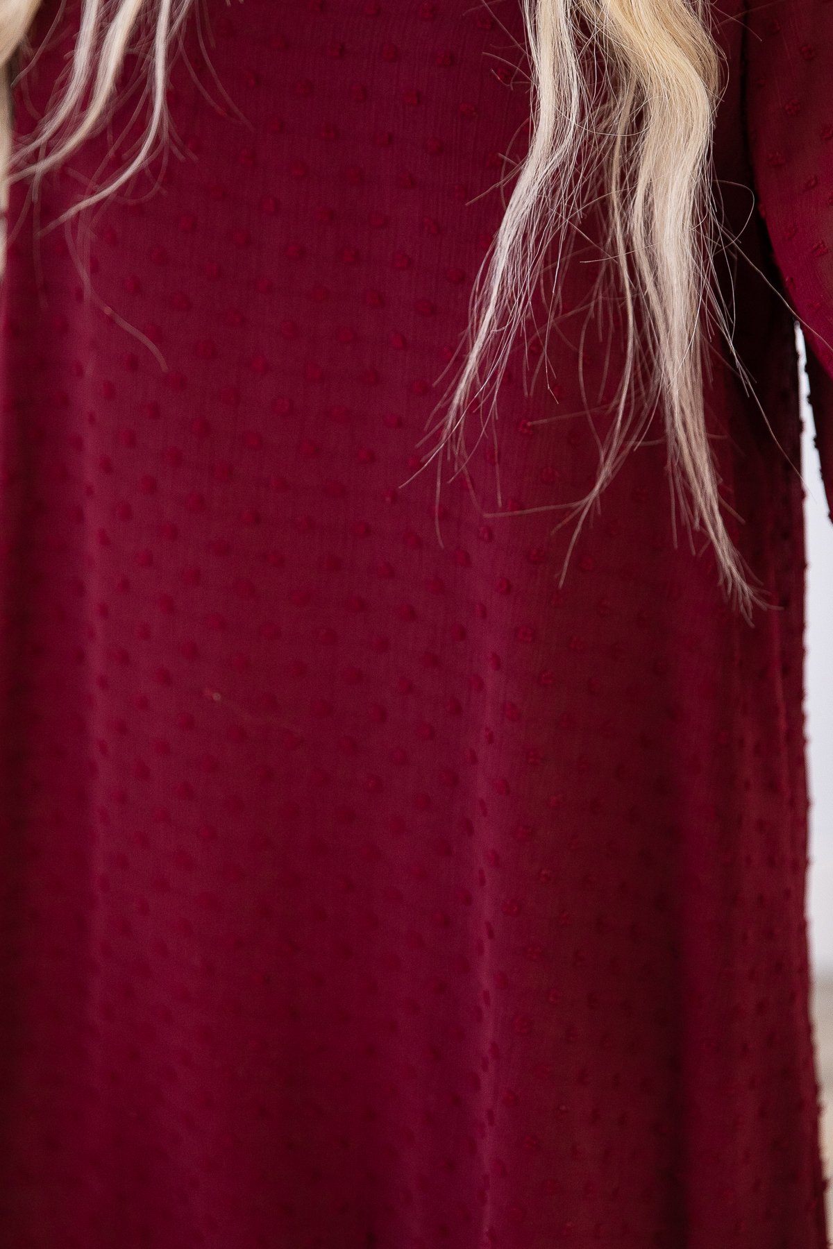 Burgundy Swiss Dot Flare Sleeve Dress - Filly Flair