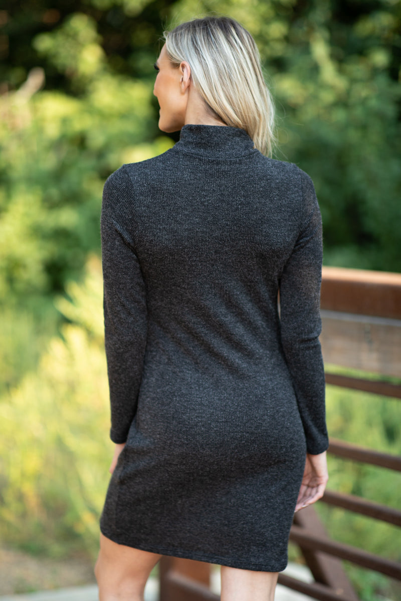 Black Rib Knit Mock Neck Dress With Cutout Filly Flair Black Rib Knit Mock Neck Dress With Cutout Filly Flair