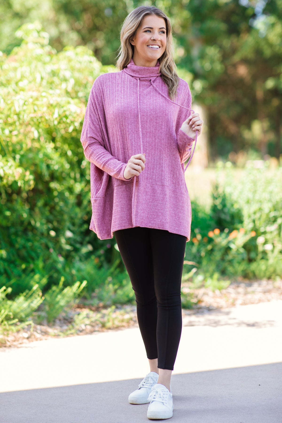Berry Rib Knit Cowl Neck Top - Filly Flair