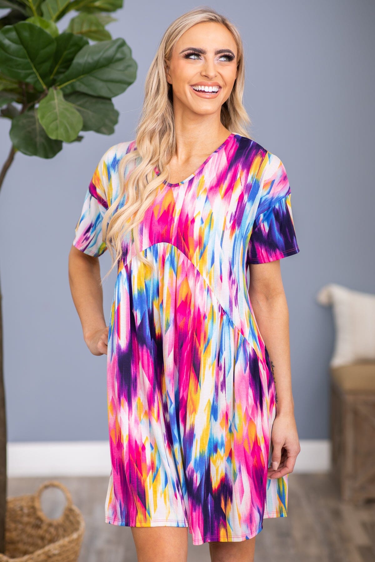 Hot Pink and Cobalt Multicolor Tie Dye Dress - Filly Flair