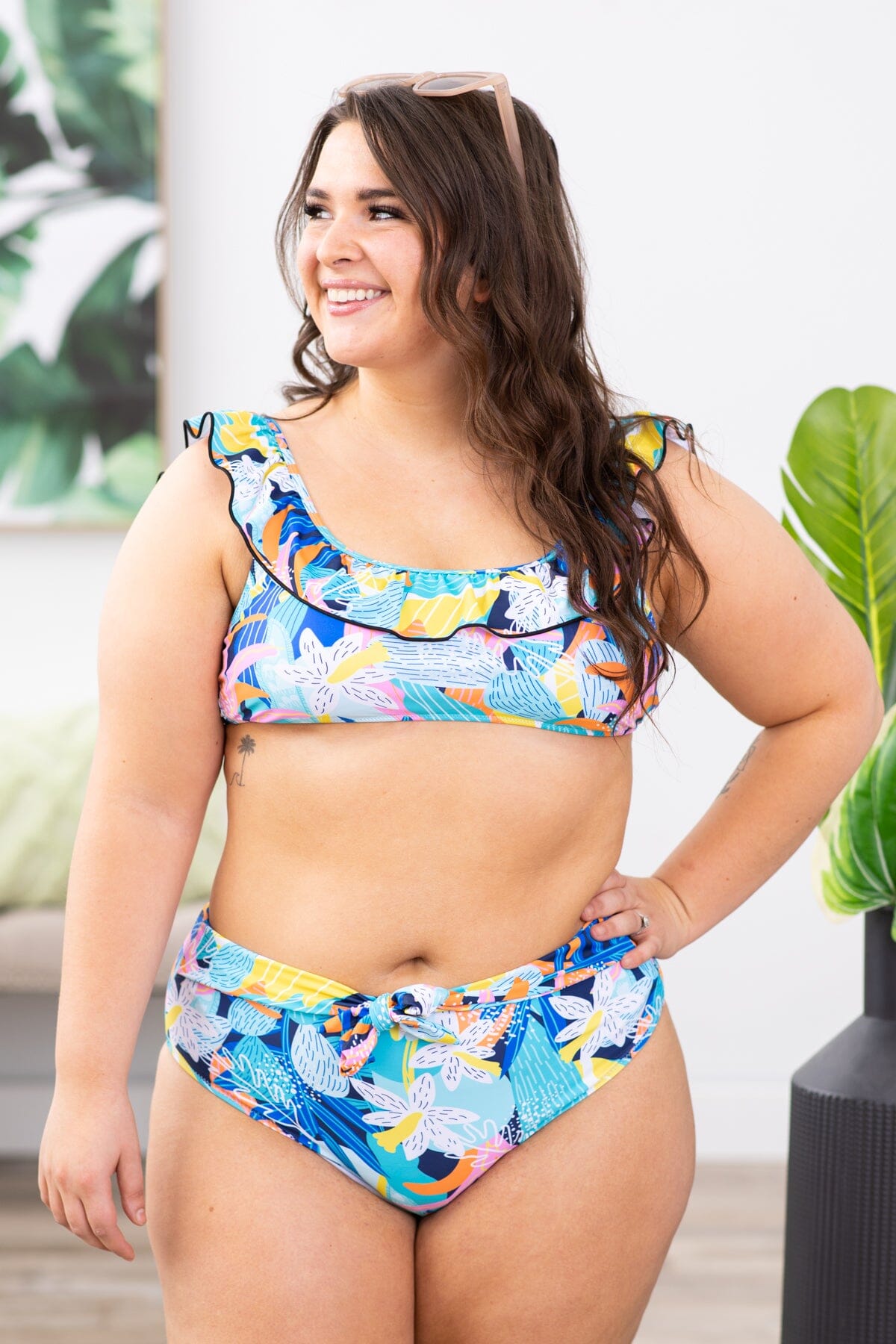 Aqua Tropical Print Two Piece Swimsuit - Filly Flair