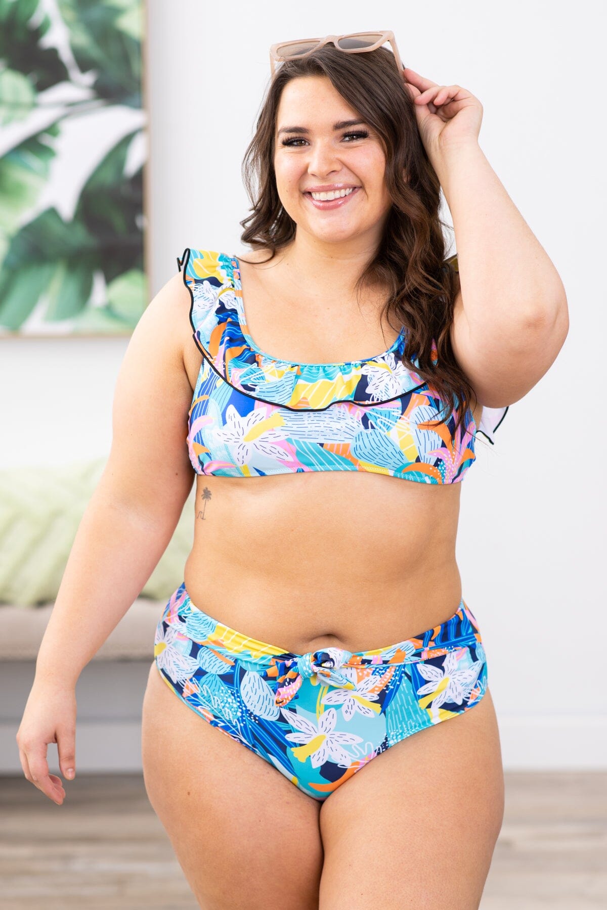 Aqua Tropical Print Two Piece Swimsuit - Filly Flair