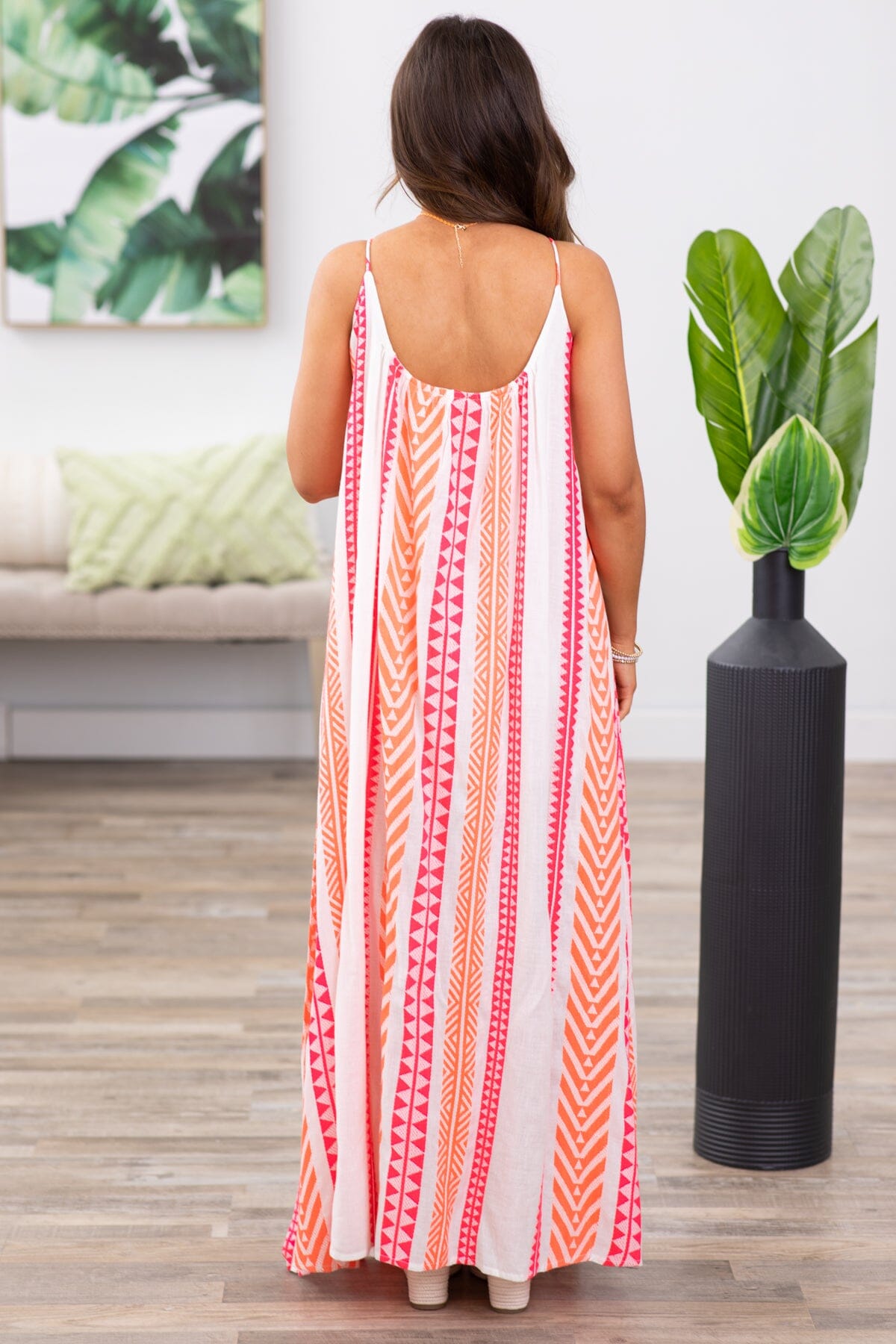 Neon Pink and Neon Orange Geometric Maxi Dress - Filly Flair