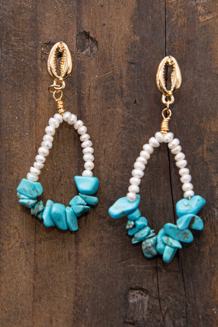 Turquoise Stone and Freshwater Pearl Earrings - Filly Flair