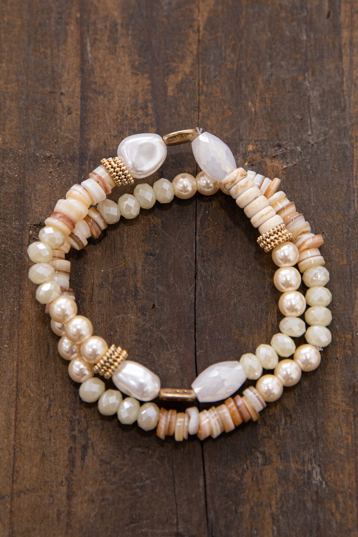 Beige and Gold Beaded Bracelet Set - Filly Flair