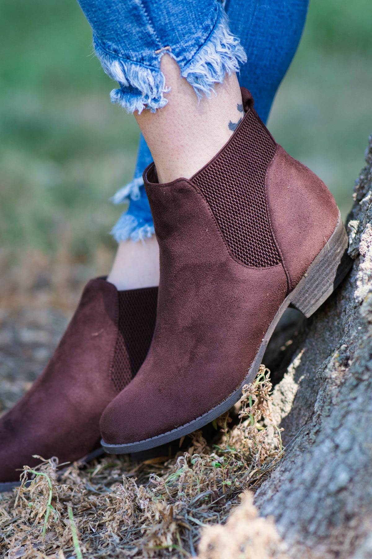 Brown Faux Suede Pull On Bootie - Filly Flair