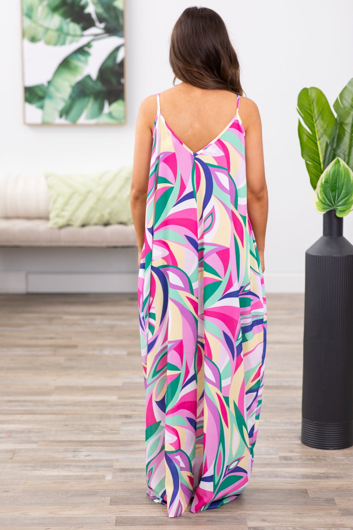 Hot Pink and Green Abstract Print Maxi Dress - Filly Flair