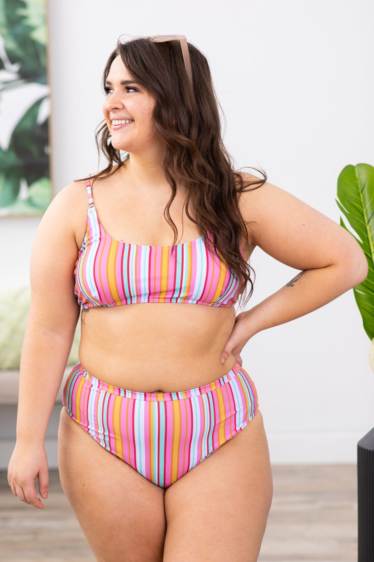 Pink Multicolor Stripe Two Piece Swimsuit - Filly Flair