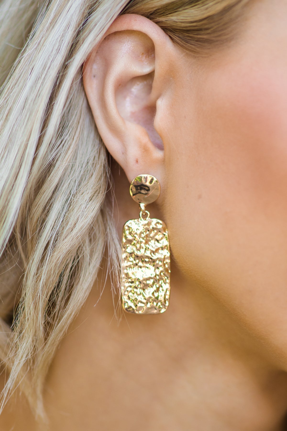 Gold Hammered Rectangle Earrings - Filly Flair