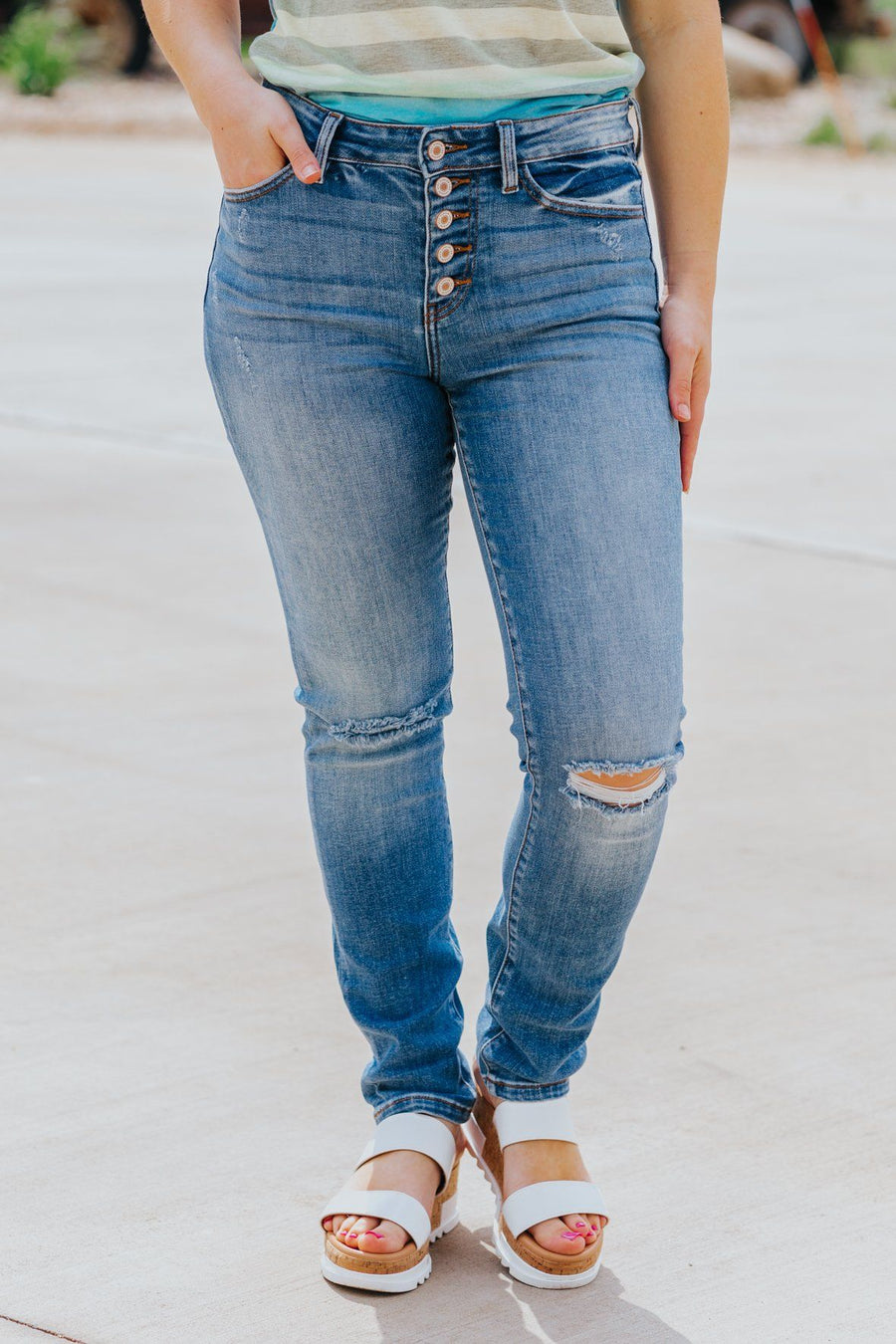 OLD PRODUCT Kallolee KanCan Medium Wash High Rise Skinny Straight Jeans - Filly Flair