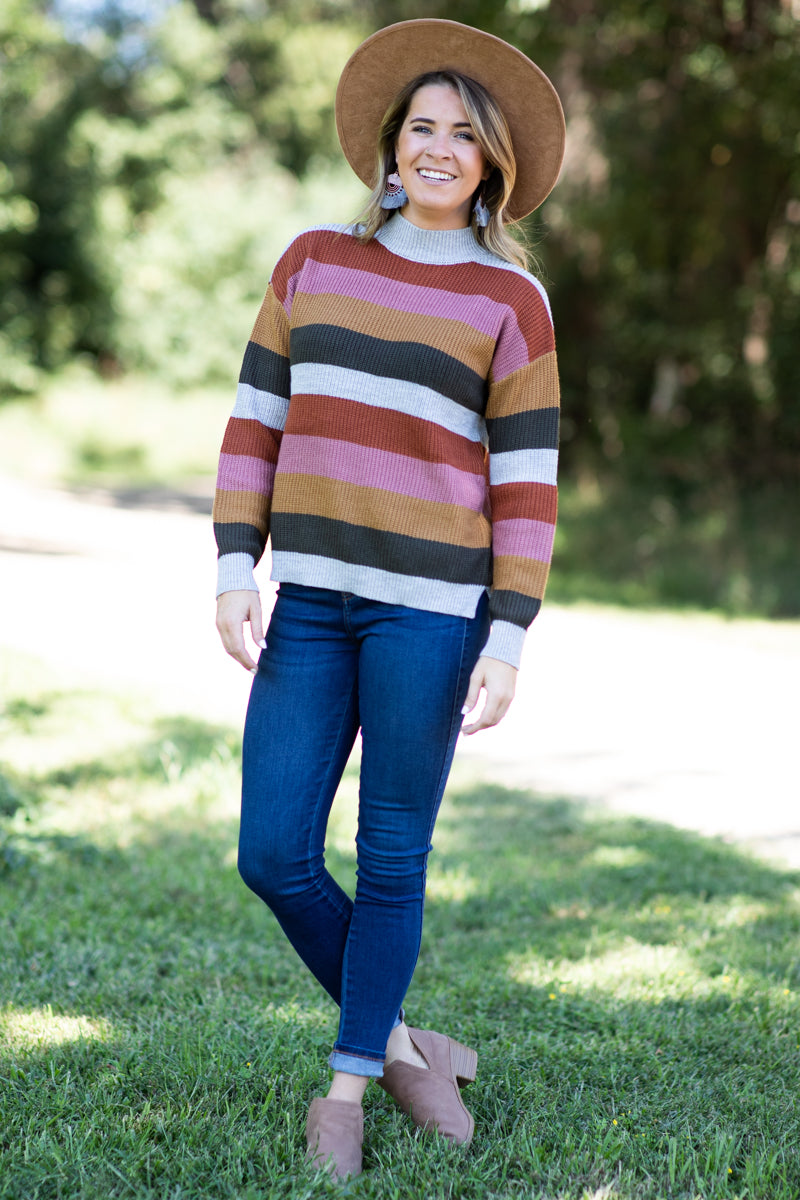 Rust and Mustard Multicolor Stripe Sweater - Filly Flair