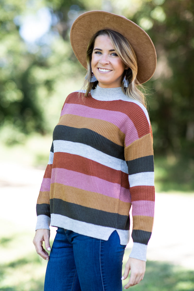 Rust and Mustard Multicolor Stripe Sweater - Filly Flair